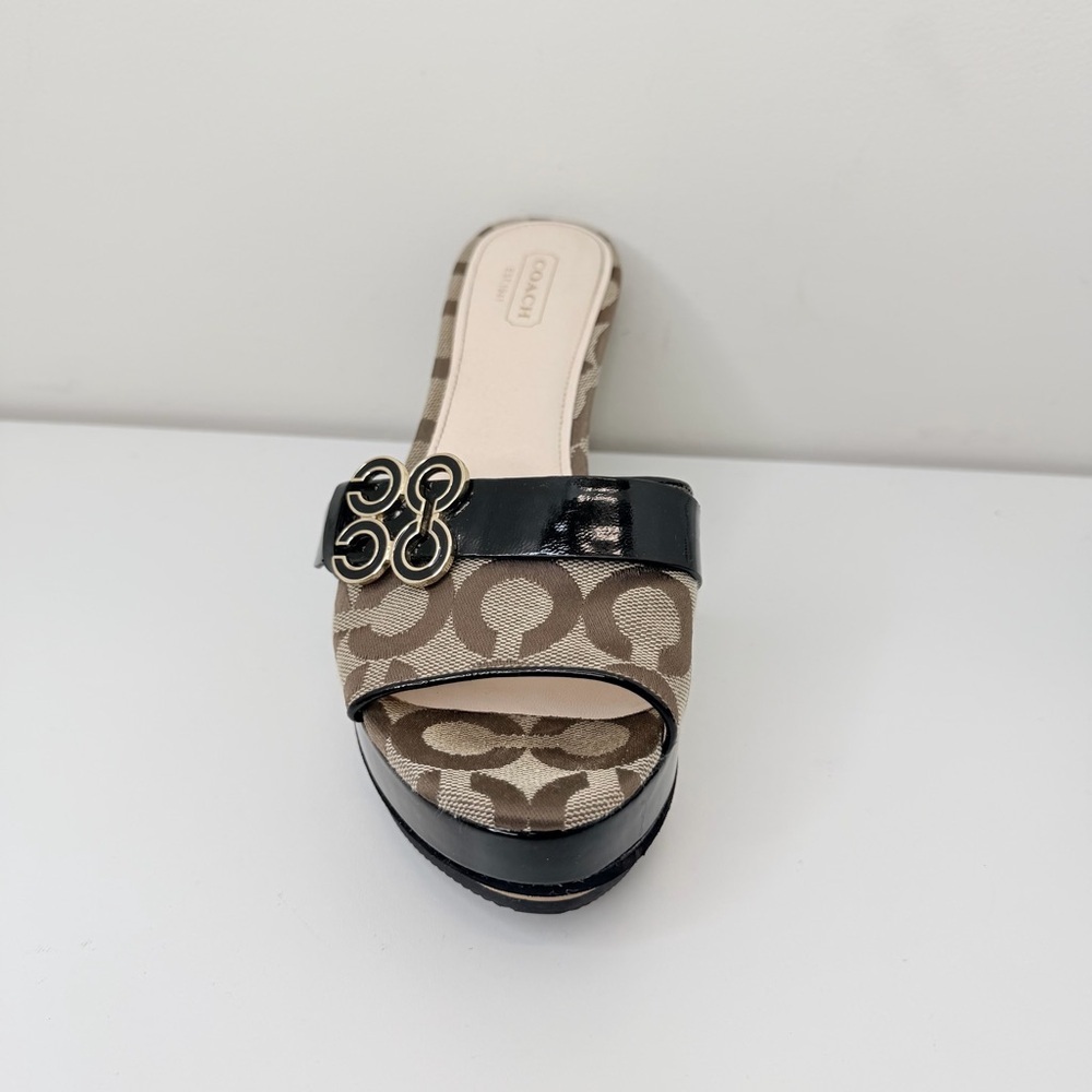 Coach Geri Wedge Sandals Signature Logo Canvas Platform Heels Size 7 - Picture 5 of 13